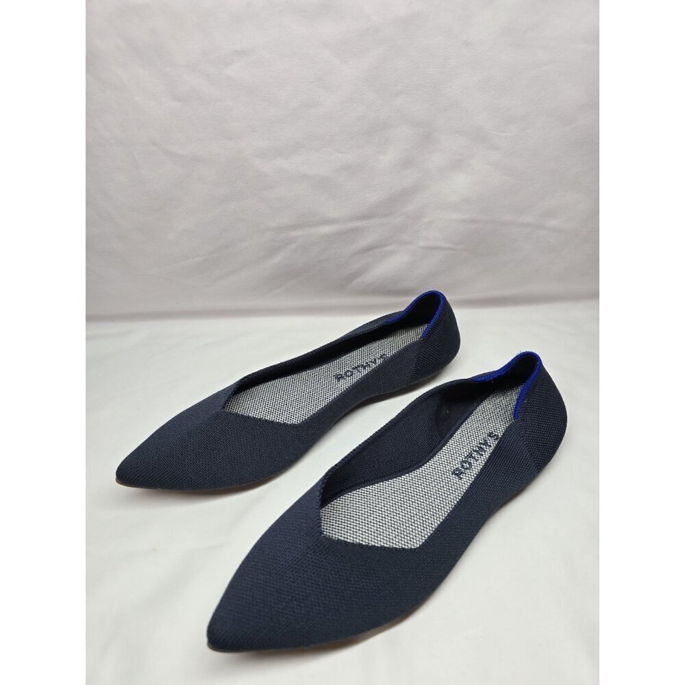 Rothys Flats Womens 9.5 Pointed Toe Knit Navy Blue Trim Slip On Ballet Comfort